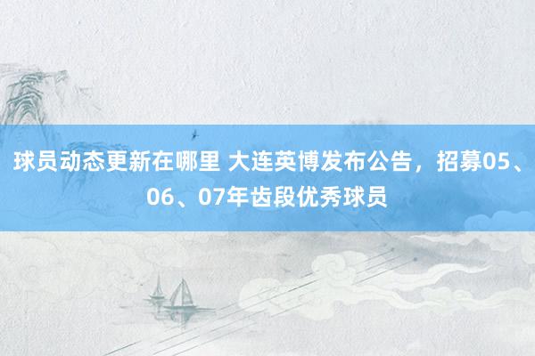 球员动态更新在哪里 大连英博发布公告，招募05、06、07年齿段优秀球员